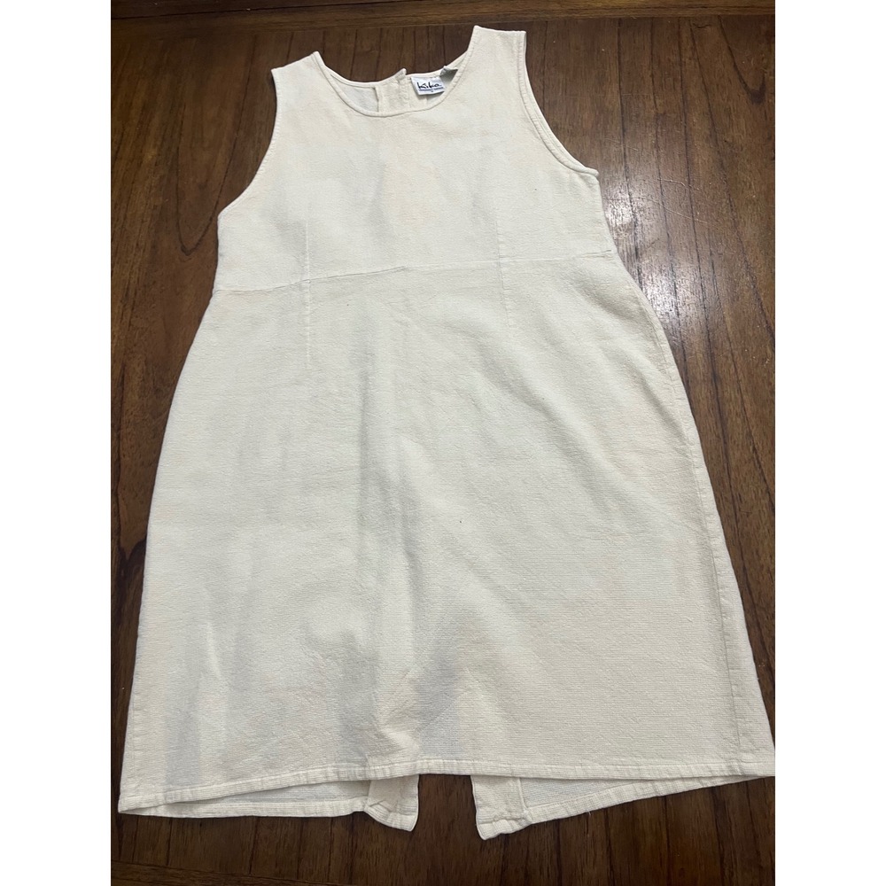 Kiko Comfortable Clothing Womens Medium Cream Cotton Button Back Midi Dress - Picture 5 of 5